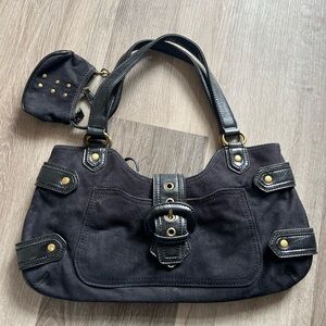 Nine West Black Suede Shoulder Bag with Gold Hardware